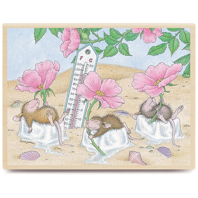 House Mouse Beach Cooler Wood mounted Rubber Stamp  