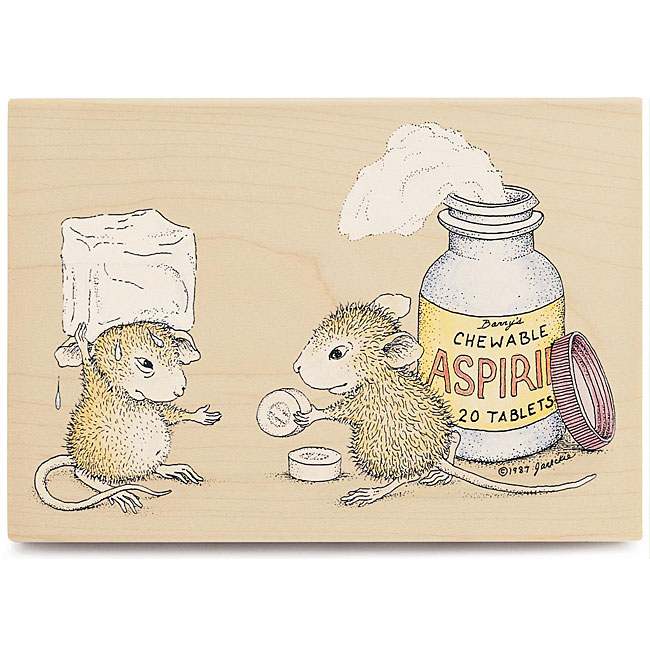 House Mouse Chewable Aspirin Wood mounted Rubber Stamp   