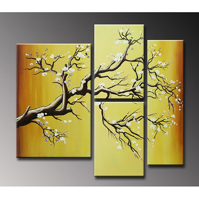    painted Plum Blossom Oil on Canvas 4 piece Art Set  