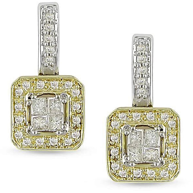 10k Two tone Gold 3/8ct TDW Diamond Earrings (H I, I1 I2)   
