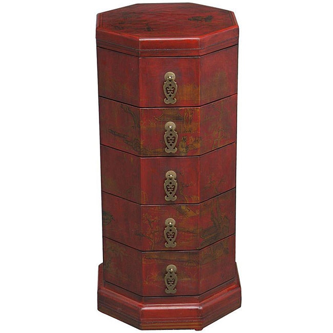 Hand painted Oriental Red Leather Accent End Table (China) Coffee, Sofa & End Tables