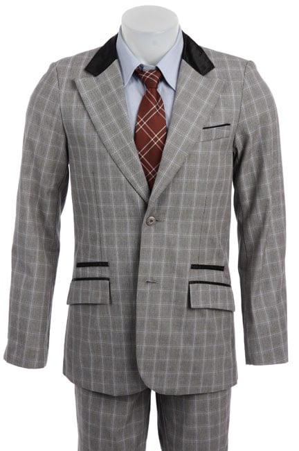 English Laundry By Scott Weiland Mens Silver Plaid Suit   