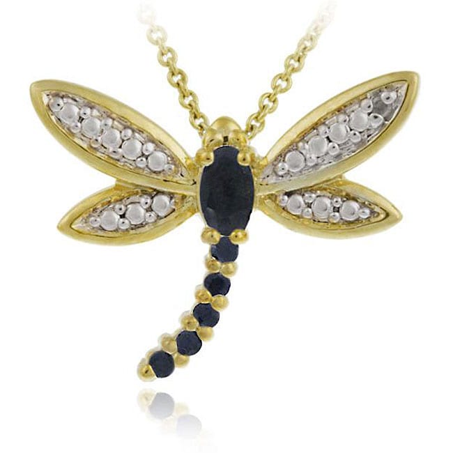 Glitzy Rocks 18k Gold over Silver Sapphire and Diamond Dragonfly