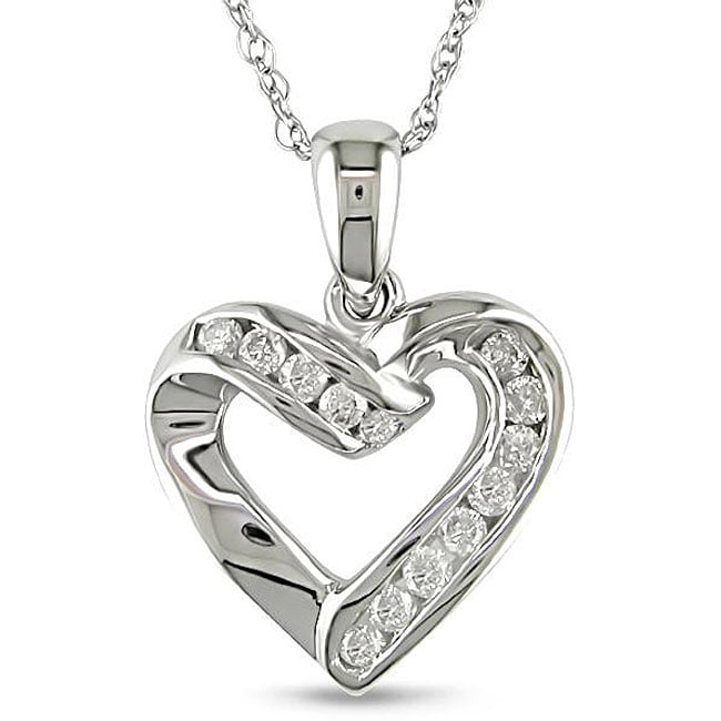 10k White Gold 1/5ct TDW Diamond Heart Necklace (H I, I2 I3)