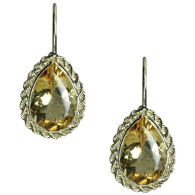 14k Yellow Gold Pear cut Citrine Earrings