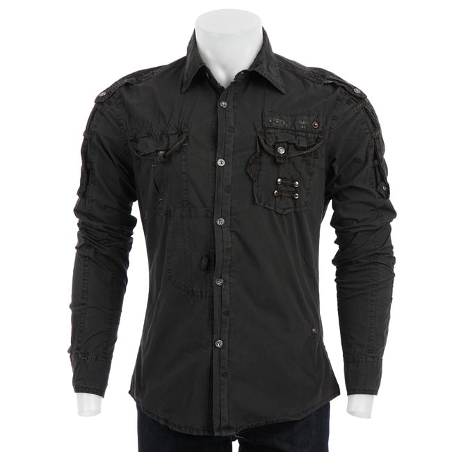 ray Mens Black Military Shirt  