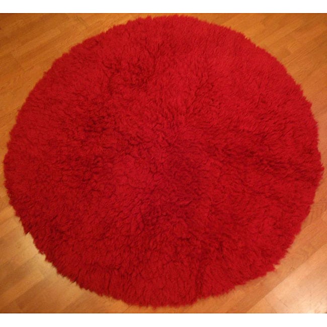 Premium Flokati Red Wool Rug (6 Round)  