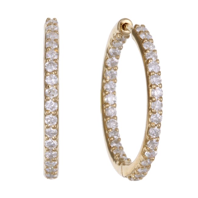 Kabella 14k Yellow Gold 1ct TDW Diamond Inside-out Hoop Earrings - Free ...
