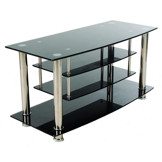 Black Glass Plasma and Chrome Drop-down Shelf Entertainment Center ...