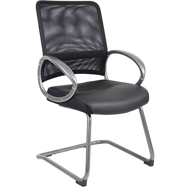 Boss Mesh Back Guest Chair (Black/metallicMaterials Black LeatherPlus/mesh/pewter finished metalDimensions 25 inches wide x 24 inches deep x 39 inches highPlease note orders of 4 or more chairs will ship with a freight carrier, and are not traceable vi