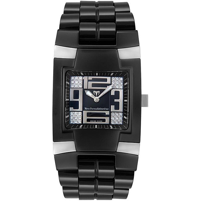   Mens Square Ceramique Black Ceramic Diamond Watch  