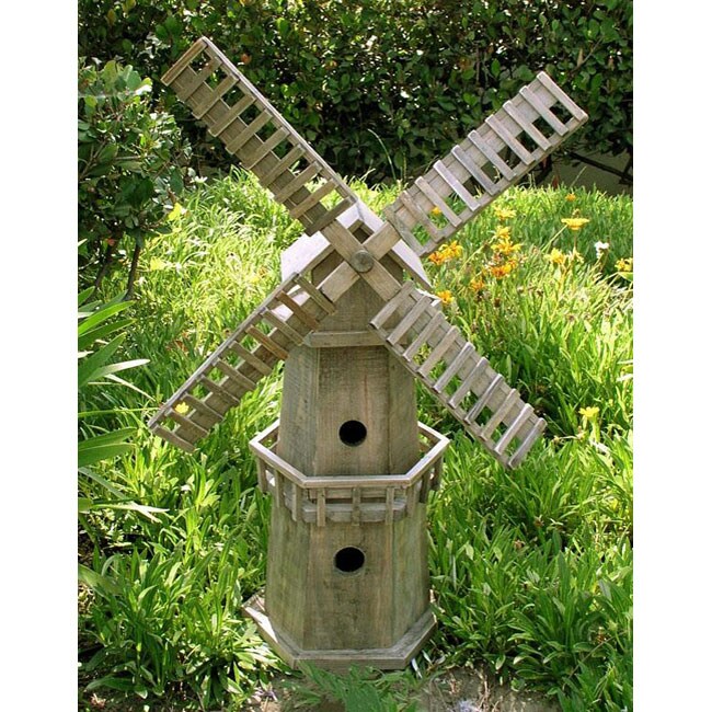 Handcrafted Cedar Wood Antique Grey Windmill Birdfeeder   