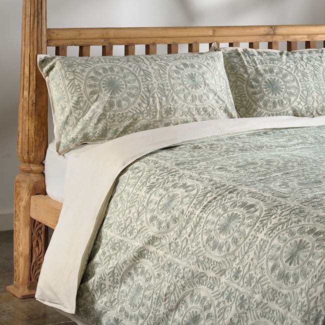 Handmade Cotton Crewel Print 3 Piece Duvet Cover Set India Cotton Crewel Print 3 Piece Duvet Cover Set India