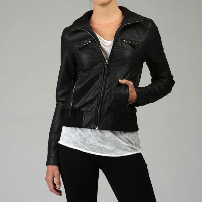 Vigoss Women's Perforated Faux Leather Bomber Jacket - 12620422 ...