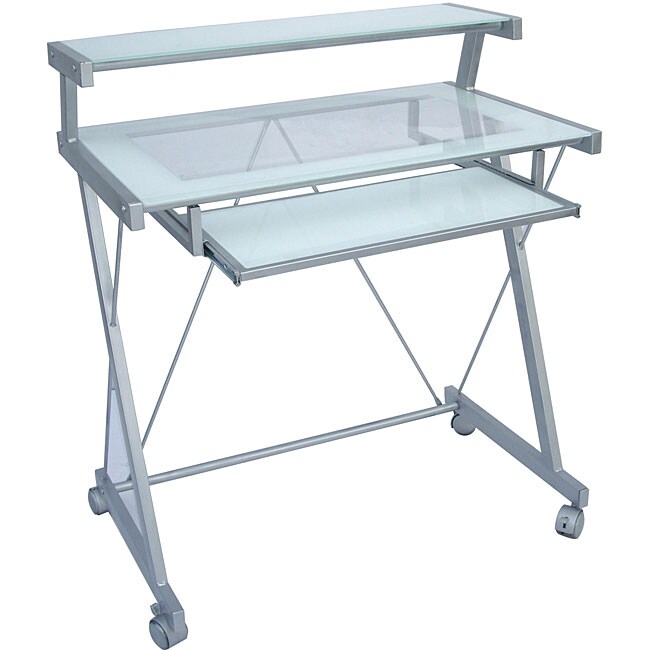 White and Silver Glass Computer Cart  