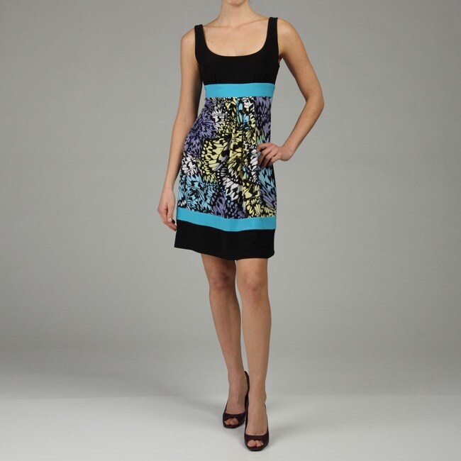 MSK Women's Black/ Turquoise Twin Print Dress Free