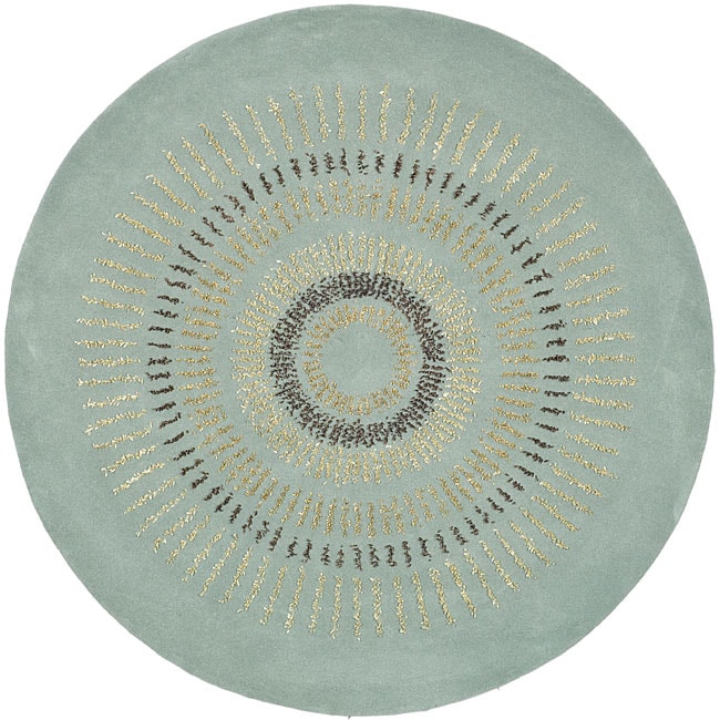 Handmade Explosions Light Blue/ Multi N. Z. Wool Rug (4 Round)