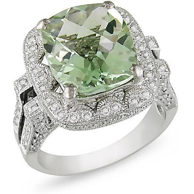 18k Gold Green Amethyst and 1ct TDW Diamond Ring (G-H, SI1)