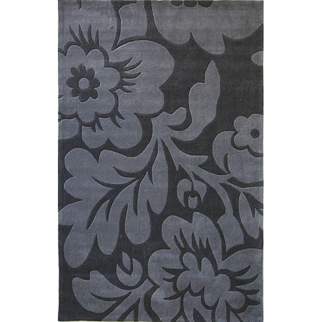 Hand tufted Alexa Pino Collection Floral Grey Rug (76 x 96 