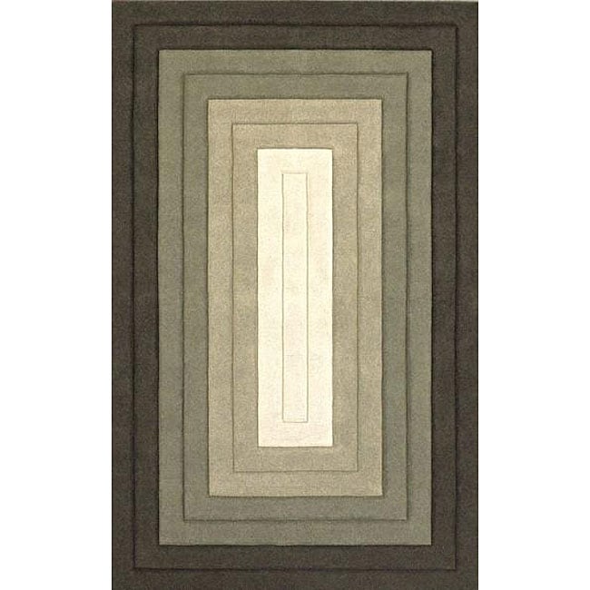 Hand tufted Geo Boxes Ivory Wool Rug (8 x 10)