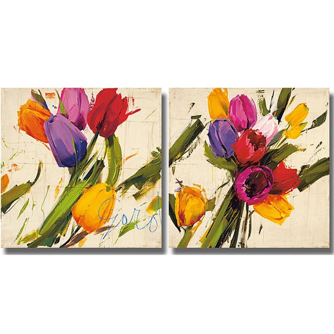 Antonio Massa Garden & Bouquet  2 piece Unframed Canvas Art Set