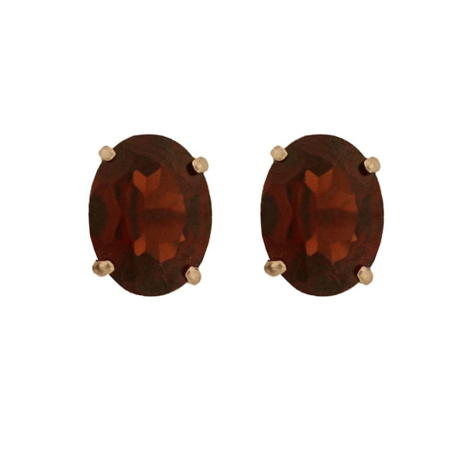 10k Yellow Gold Basket set Oval Garnet Stud Earrings Gemstone Earrings