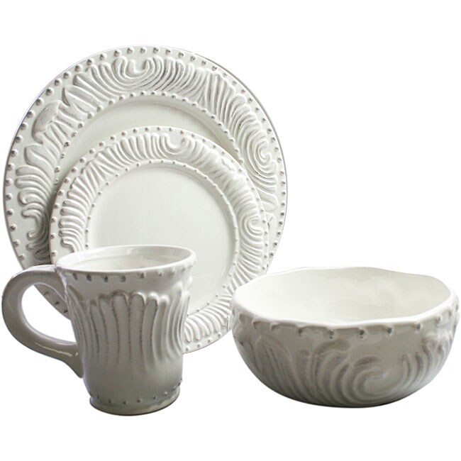 American Atelier Bianca 16 piece Flute and Bead Dinnerware Set