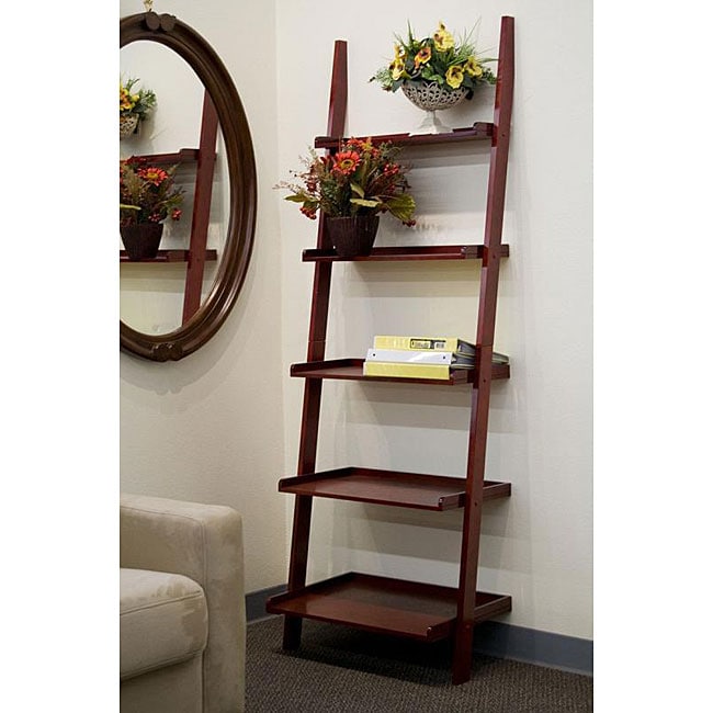 Cherry 5-tier Leaning Ladder Book Shelf - Free Shipping 