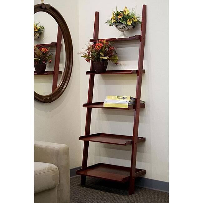 Cherry 5-tier Leaning Ladder Book Shelf