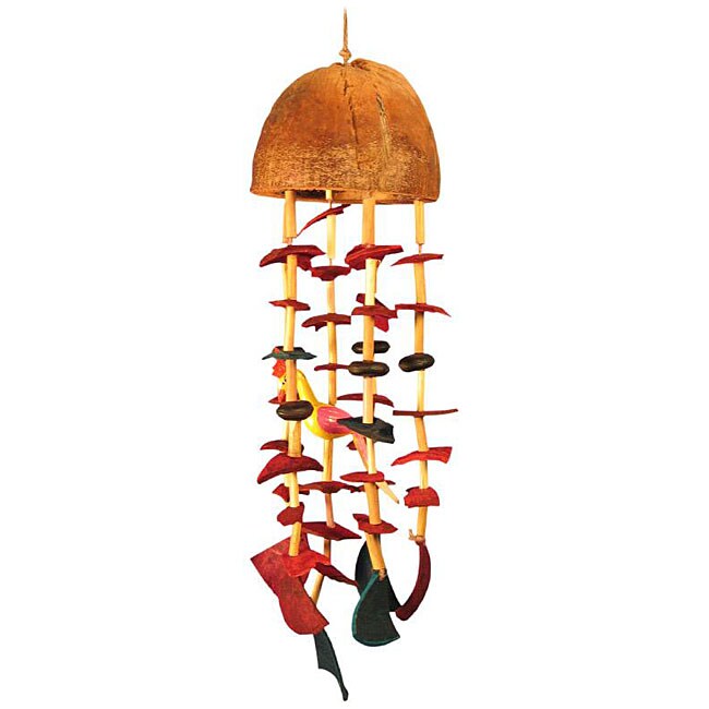 Handmade Tropical Bird Bamboo And Coconut Wind Chime Thailand Handmade Tropical Bird Bamboo And Coconut Wind Chime Thailand