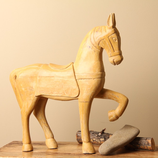 life size wooden horse statue