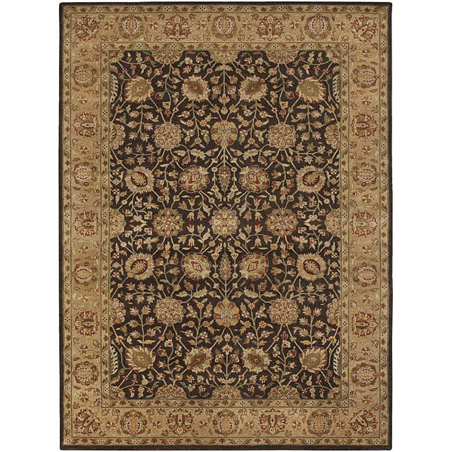 Hand-knotted Mandara Brown Wool Rug (9' x 13')
