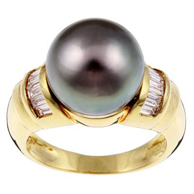 Kabella 18k Yellow Gold Tahitian South Sea Pearl 1/2ct TDW Diamond Ring (11.75 mm) (G-H,SI2)