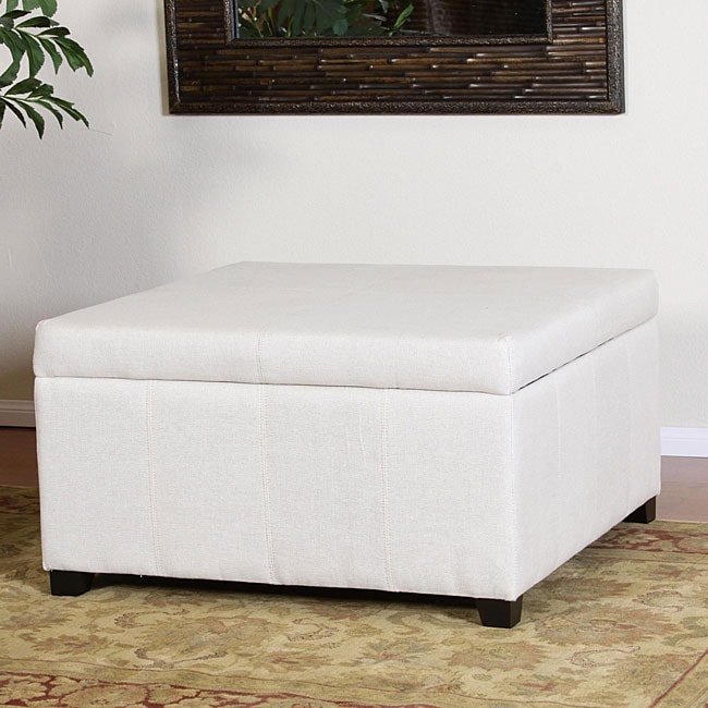 Forrester White Linen Square Storage Ottoman Free Shipping Today 12683128