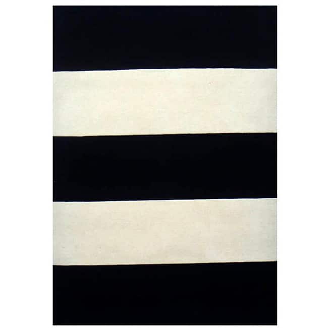 Hand-tufted Black/ Ivory Stripe Wool Rug (8' x 11') - 8' x 11'