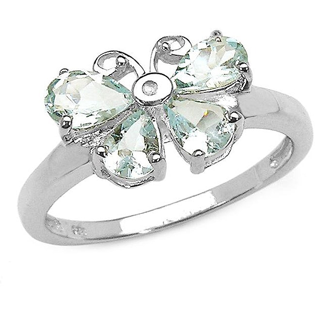 Sterling Silver Aquamarine and Diamond Accent Butterfly Ring 