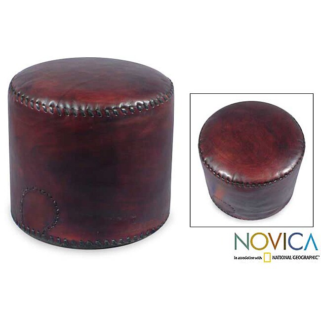 Littoral Coffee Leather Ottoman Cover (Brazil) Today $134.99