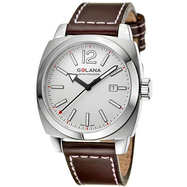 Golana Swiss Mens Aero Pro 100 Steel Case Leather Strap Watch