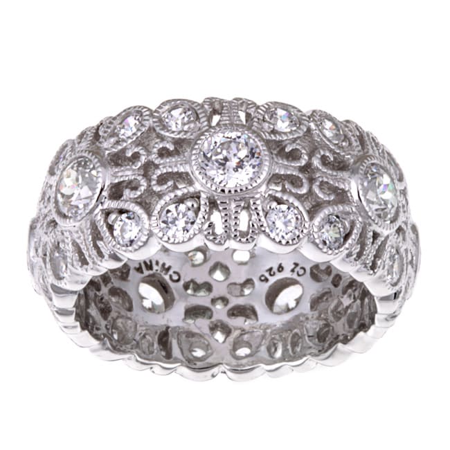 Tacori IV Sterling Silver Cubic Zirconia Floral Lace Band   