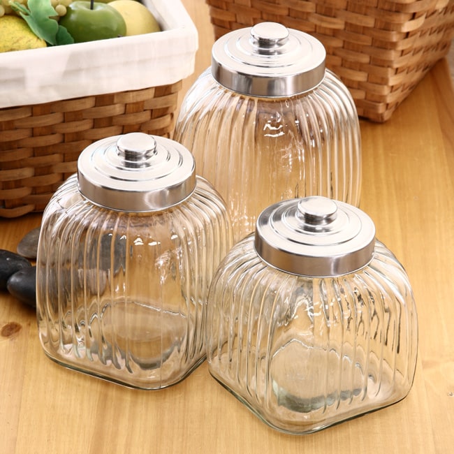Global Amici Screwtop Glass Square Canisters (Set of 3) Free