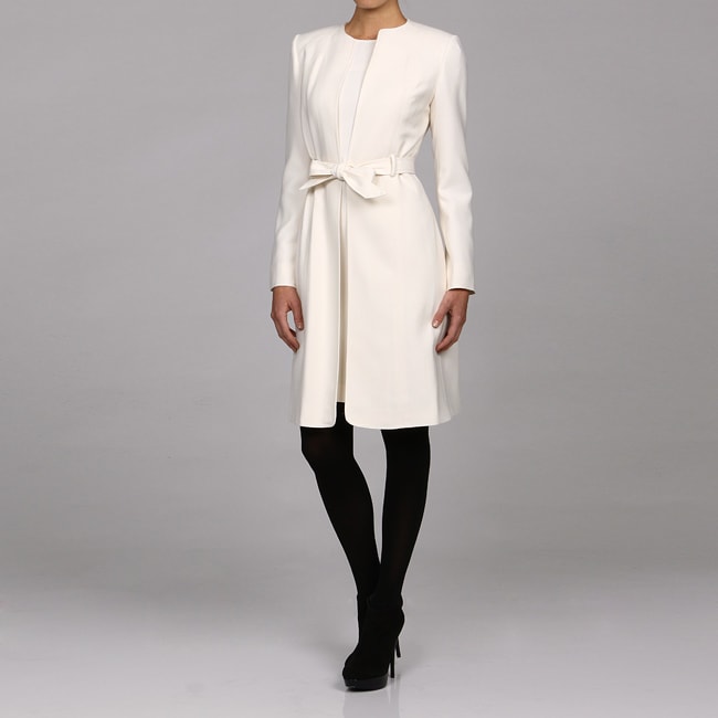 Calvin Klein Womens Cream Self Belt Longer Jacket Suit   