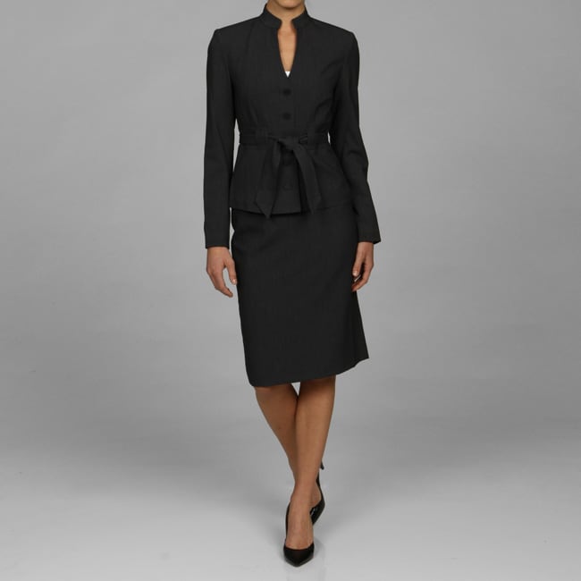 Calvin Klein Women's Mandarin Collar Belted Skirt Suit - Free Shipping ...