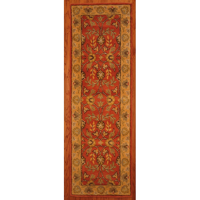 Indo Hand tufted Kashan Rust Wool Runner (23 x 7)  