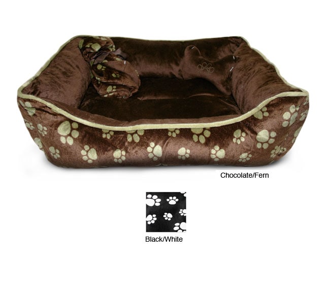   Print Dog Bed, Blanket, and Squeaky Toy Giftable Set  