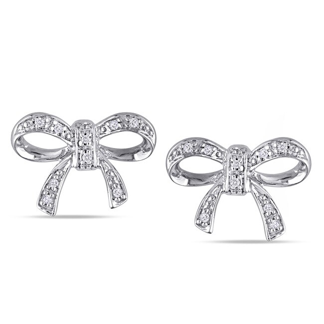 10k White Gold Diamond Accent Bow Stud Earrings  