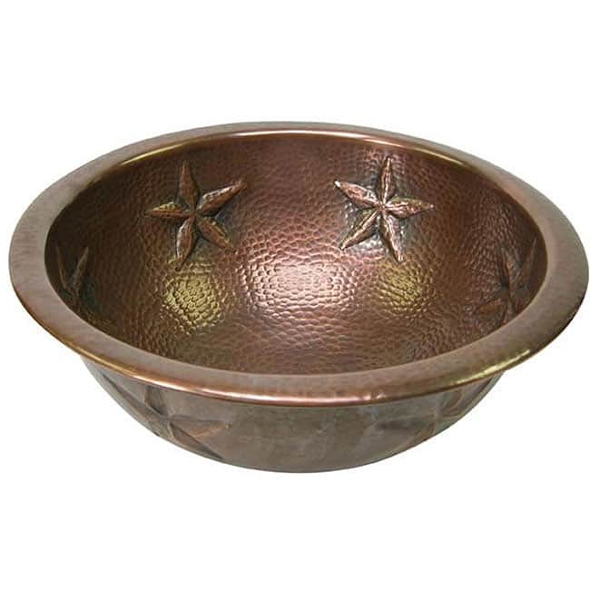 Star Round Copper Self Rim Antique Finish Bathroom Sink