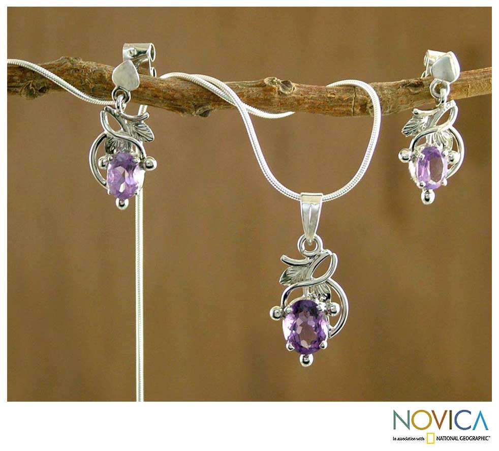 Sterling Silver Wisteria Amethyst Jewelry Set (India 