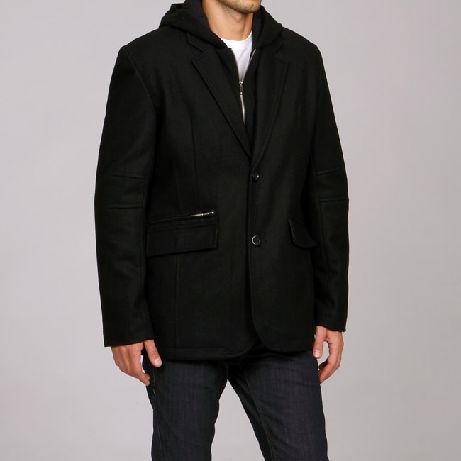 Black Rivet Mens Hooded Wool Jacket  