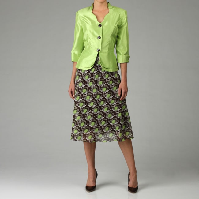 Dana Kay Womens Yuryu Solid and Shantung Skirt Suit  