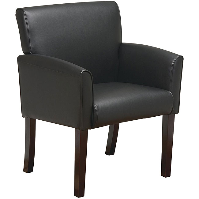 Office Star Black Vinyl Modular Guest Chair in Mahogany